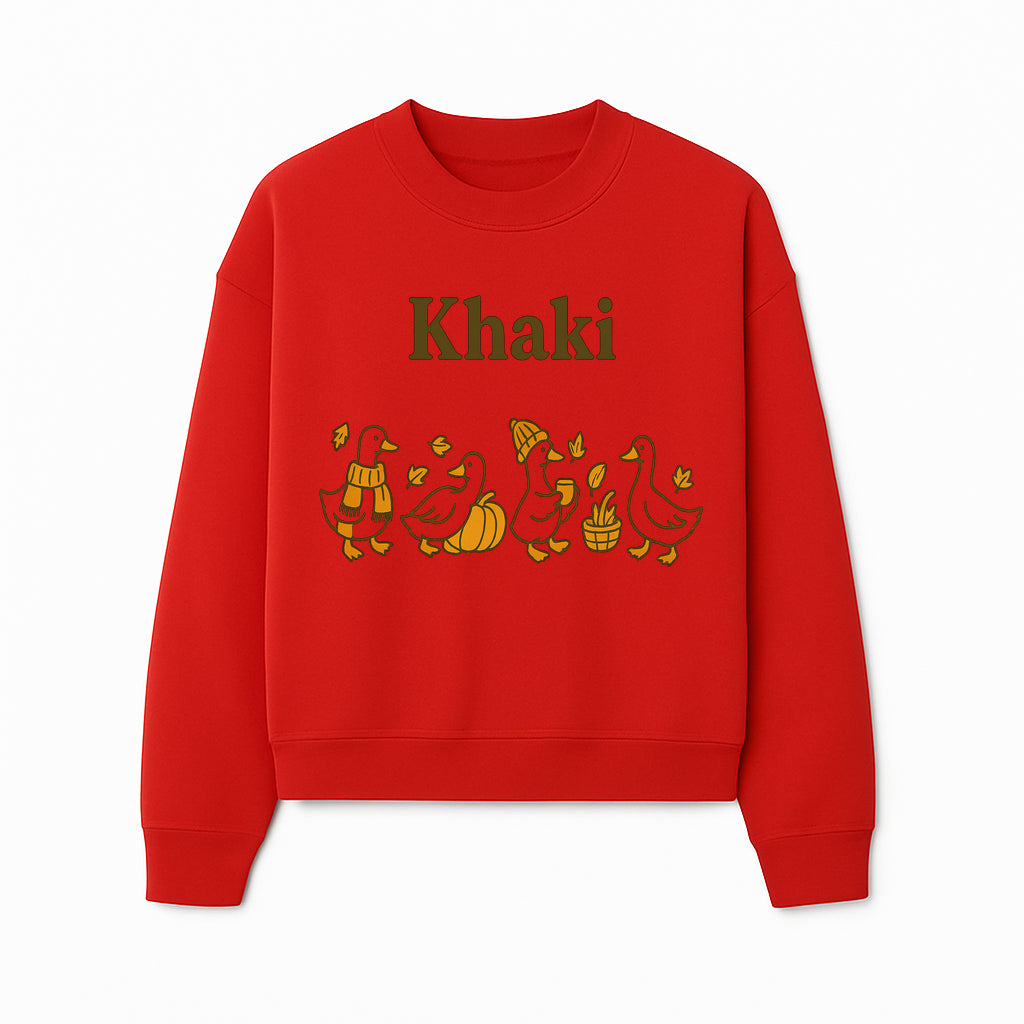 Khaki Duck Family Autumn Decor - Cute Illustrated Ducks with Pumpkins, Hats, and Leaves - Fall Home Decor Wall Art - Sweatshirt 1758093386805.jpg