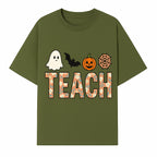 Halloween Teacher Decor | Cute Ghost, Bat, Pumpkin, Spiderweb | Floral 'Teach' Sign | Classroom Wall Art | Fall Aesthetic - T-shirt 1758093386904.jpg