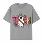 Halloween Ghost Teacher T-Shirt | Cute Ghost with Pencil | Fun Teaching Apparel | Spooky Season Gift for Educators - T-shirt 1758093386977.jpg