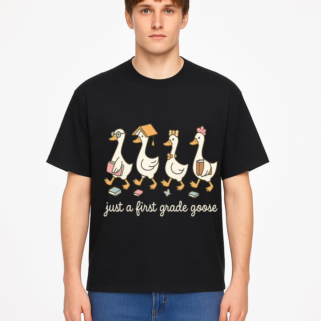 First Grade Goose Ducks Graphic Tee, Cute Animals T-Shirt for Kids, Back to School Apparel, Educational Humor Design - T-shirt 1758093387156.jpg