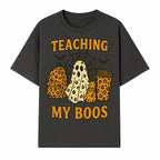 Teaching My Boos Halloween Ghosts & Leopard Print Backpack T-Shirt, Cute Teacher Gift for Kids, Spooky Season Apparel - T-shirt 1758093387157.jpg