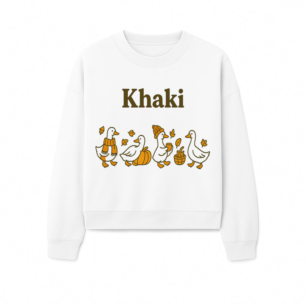 Khaki Duck Family Autumn Decor - Cute Illustrated Ducks with Pumpkins, Hats, and Leaves - Fall Home Decor Wall Art - Sweatshirt 1758093387214.jpg