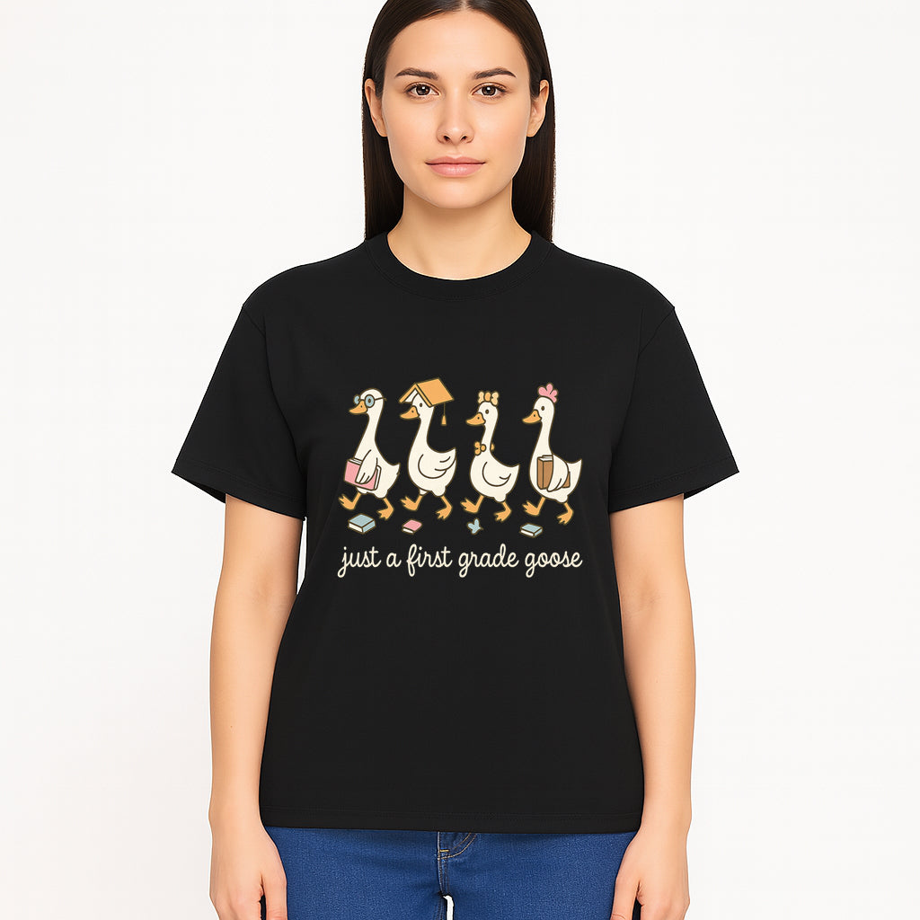 First Grade Goose Ducks Graphic Tee, Cute Animals T-Shirt for Kids, Back to School Apparel, Educational Humor Design - T-shirt 1758093387345.jpg