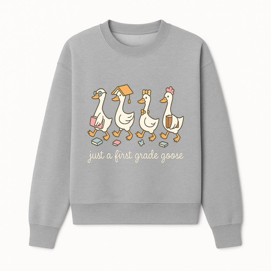 First Grade Goose Ducks Graphic Tee, Cute Animals T-Shirt for Kids, Back to School Apparel, Educational Humor Design - Sweatshirt 1758093387501.jpg