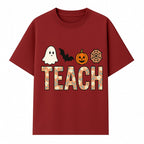 Halloween Teacher Decor | Cute Ghost, Bat, Pumpkin, Spiderweb | Floral 'Teach' Sign | Classroom Wall Art | Fall Aesthetic - T-shirt 1758093387586.jpg