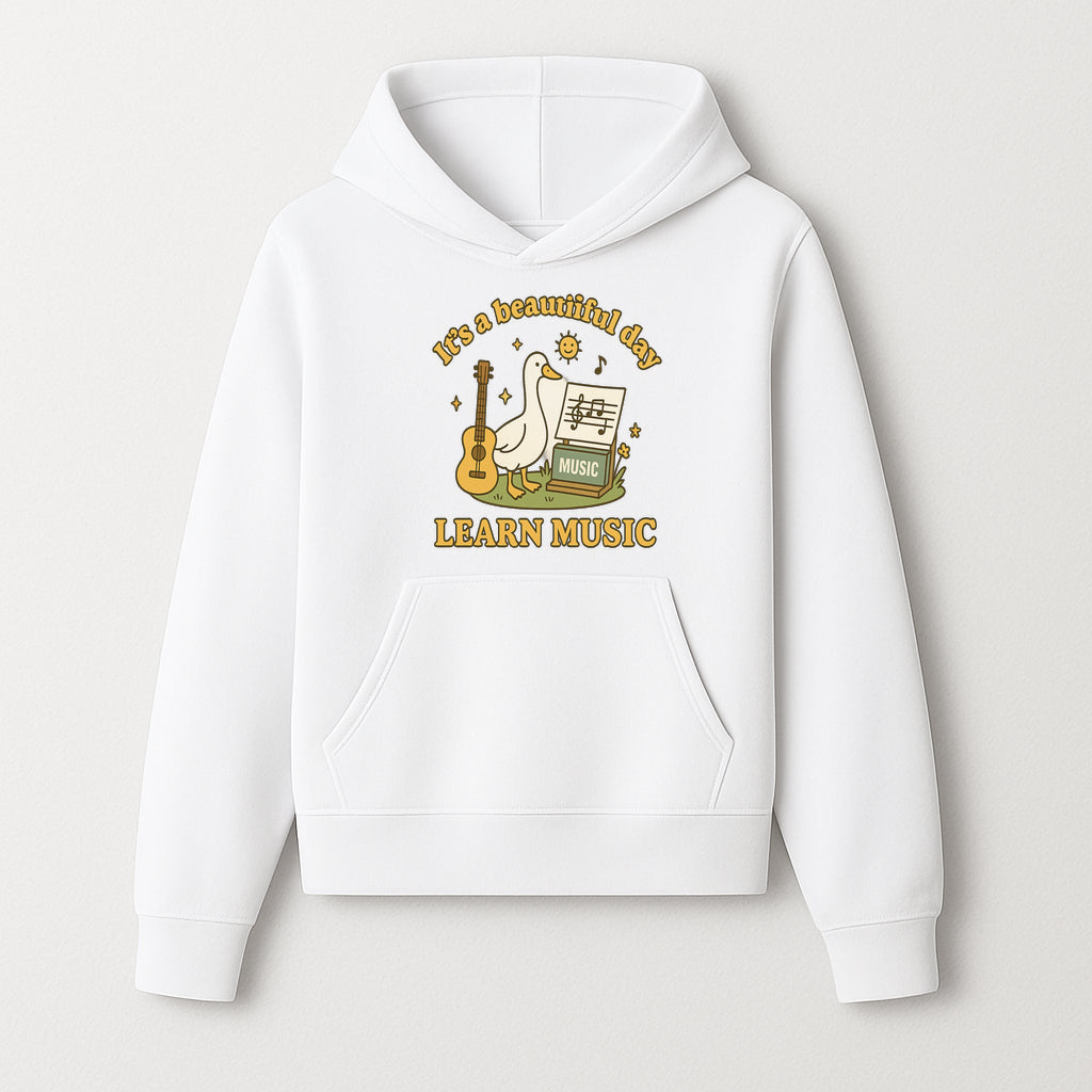 Music Learning Duck T-Shirt, Cute Guitar Design, It's a Beautiful Day, Fun Music Education Apparel for Kids and Adults - Hoodie 1758093387587.jpg