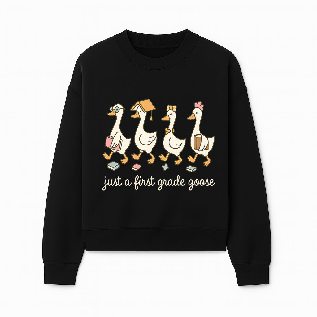 First Grade Goose Ducks Graphic Tee, Cute Animals T-Shirt for Kids, Back to School Apparel, Educational Humor Design - Sweatshirt 1758093387673.jpg