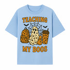 Teaching My Boos Halloween Ghosts & Leopard Print Backpack T-Shirt, Cute Teacher Gift for Kids, Spooky Season Apparel - T-shirt 1758093387735.jpg