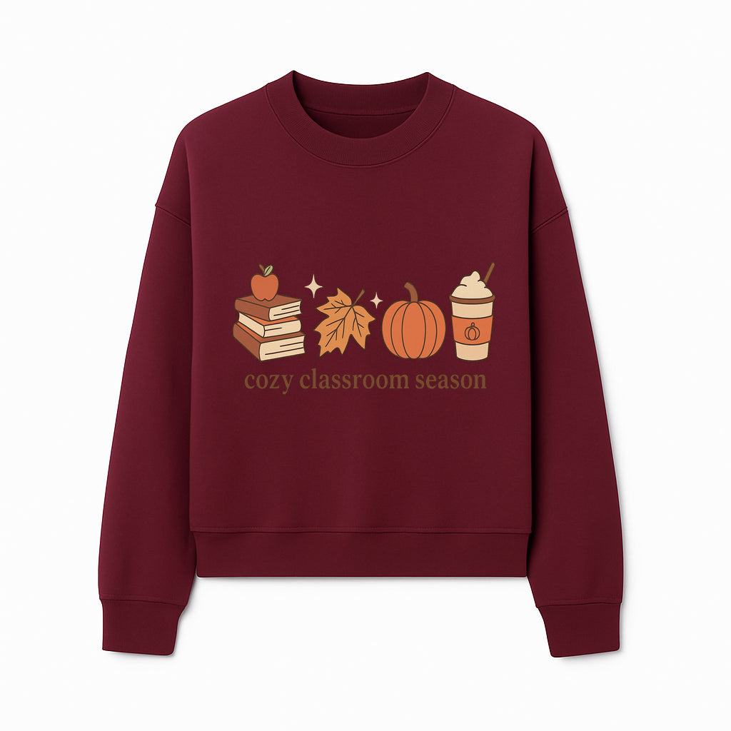 Cozy Classroom Season Fall Decor - Apple, Books, Pumpkin, Maple Leaf - Autumn Classroom Wall Art for Teachers and Students - Sweatshirt 1758093387770.jpg