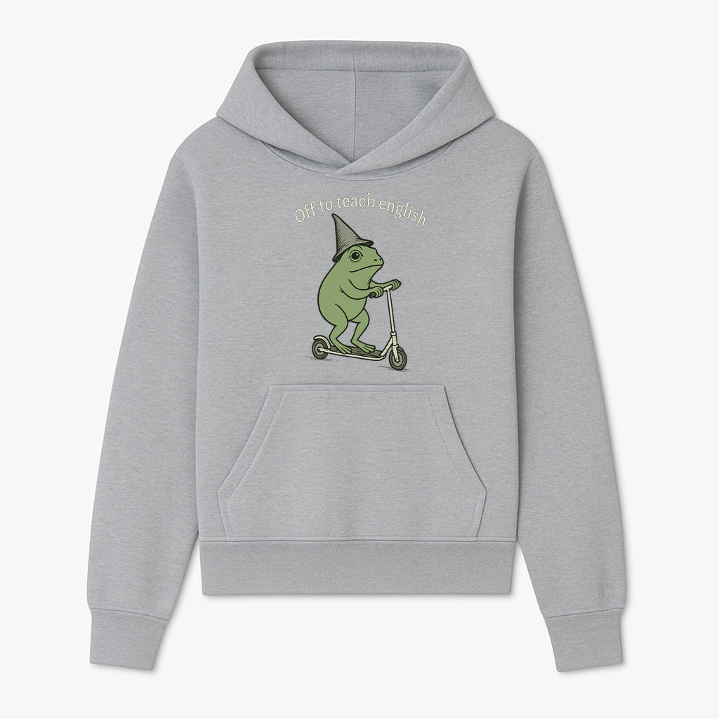 Funny Frog Scooting Off to Teach English T-Shirt, Cute Teacher Gift, Humorous Classroom Apparel, Whimsical Design for ESL Educators - Hoodie 1758093387791.jpg