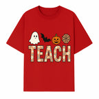 Halloween Teacher Decor | Cute Ghost, Bat, Pumpkin, Spiderweb | Floral 'Teach' Sign | Classroom Wall Art | Fall Aesthetic - T-shirt 1758093387913.jpg