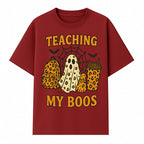 Teaching My Boos Halloween Ghosts & Leopard Print Backpack T-Shirt, Cute Teacher Gift for Kids, Spooky Season Apparel - T-shirt 1758093388024.jpg
