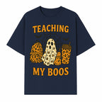 Teaching My Boos Halloween Ghosts & Leopard Print Backpack T-Shirt, Cute Teacher Gift for Kids, Spooky Season Apparel - T-shirt 1758093388160.jpg