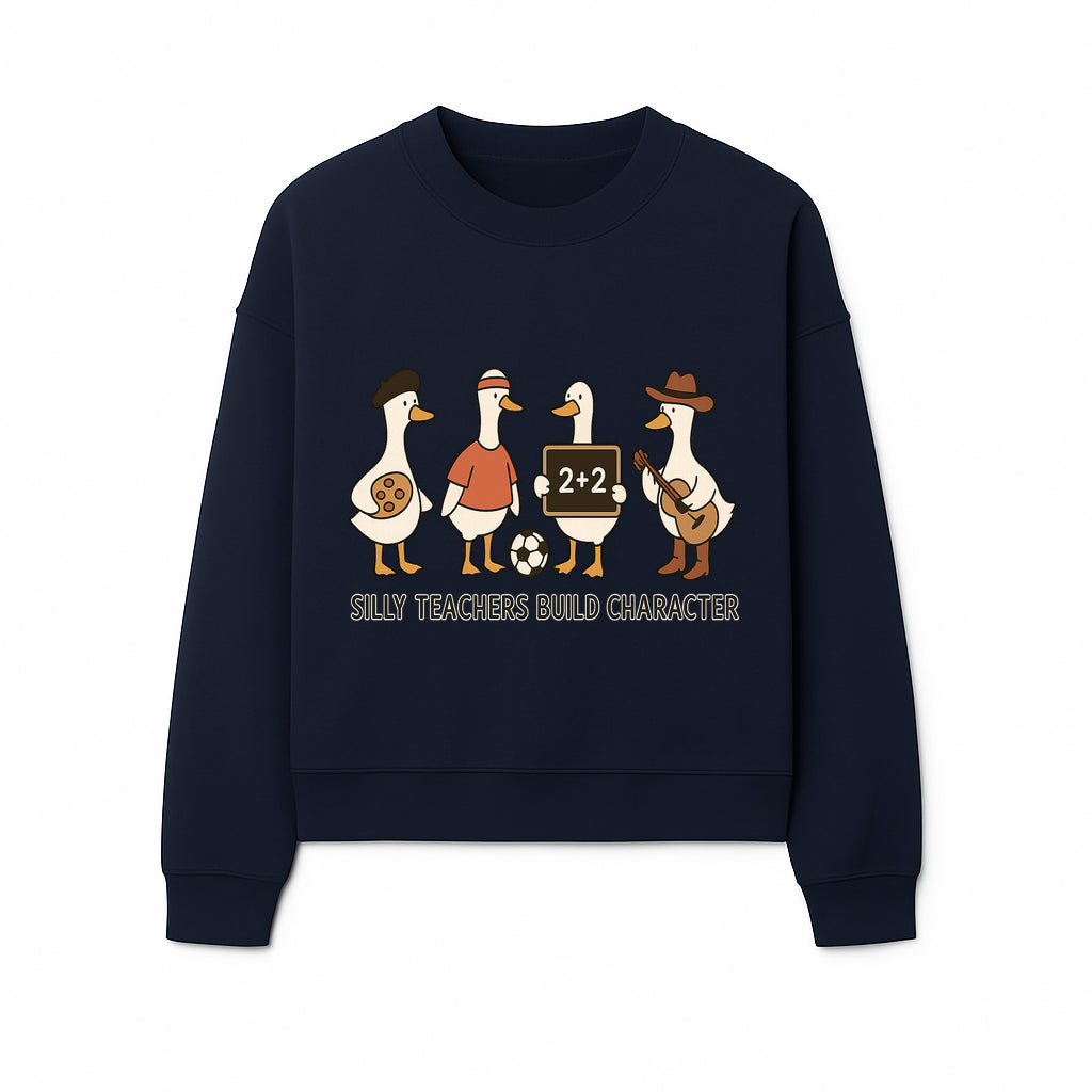 Silly Teachers Build Character Ducks Graphic Tee for Kids Fun Classroom Humor Shirt with Soccer, Music, and Learning Themes - Sweatshirt 1758093388175.jpg