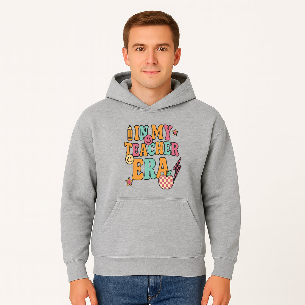 In My Teacher Era Graphic Tee - Retro Style with Happy Faces and School Elements, Perfect for Educators - Hoodie 1758093388273.jpg