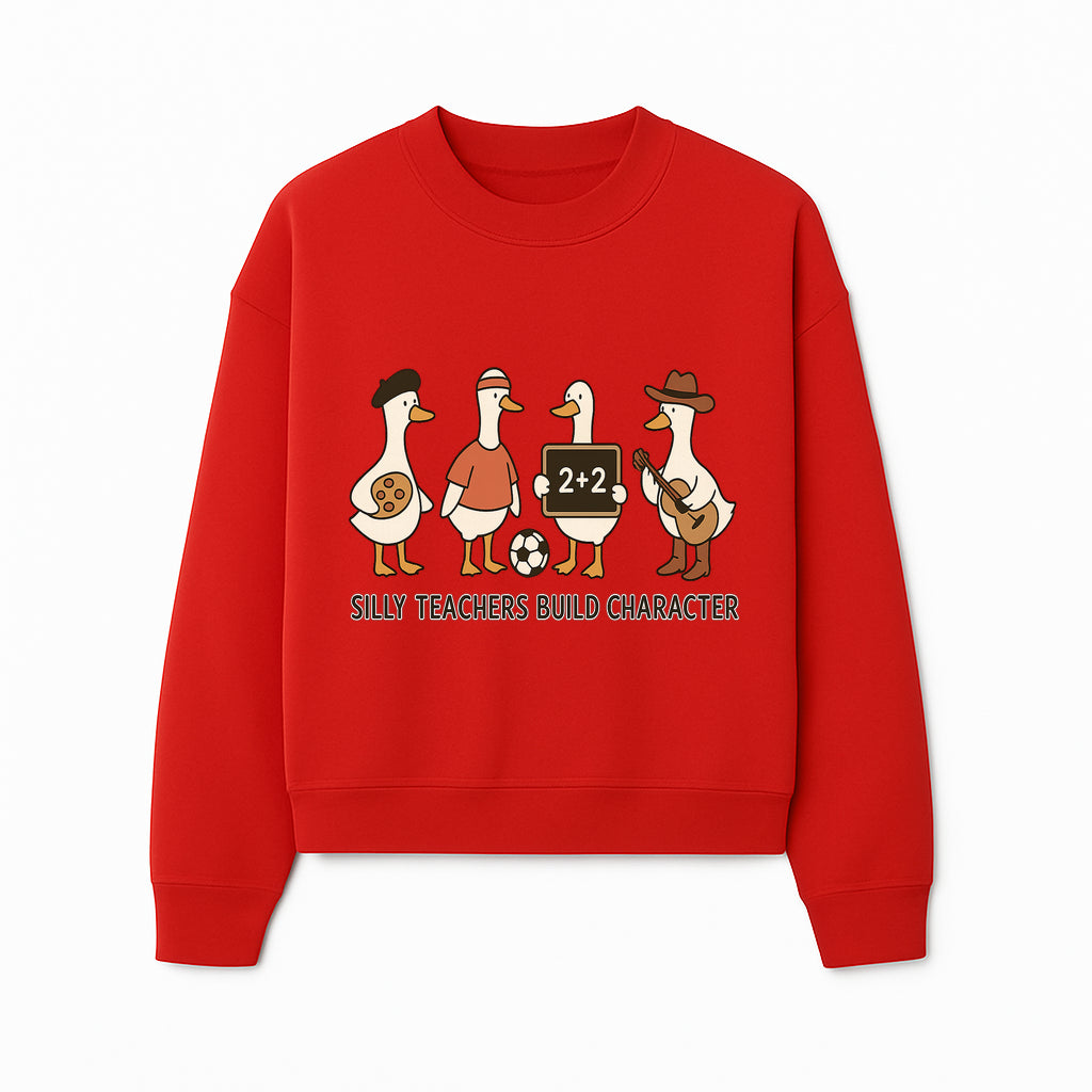 Silly Teachers Build Character Ducks Graphic Tee for Kids Fun Classroom Humor Shirt with Soccer, Music, and Learning Themes - Sweatshirt 1758093388310.jpg
