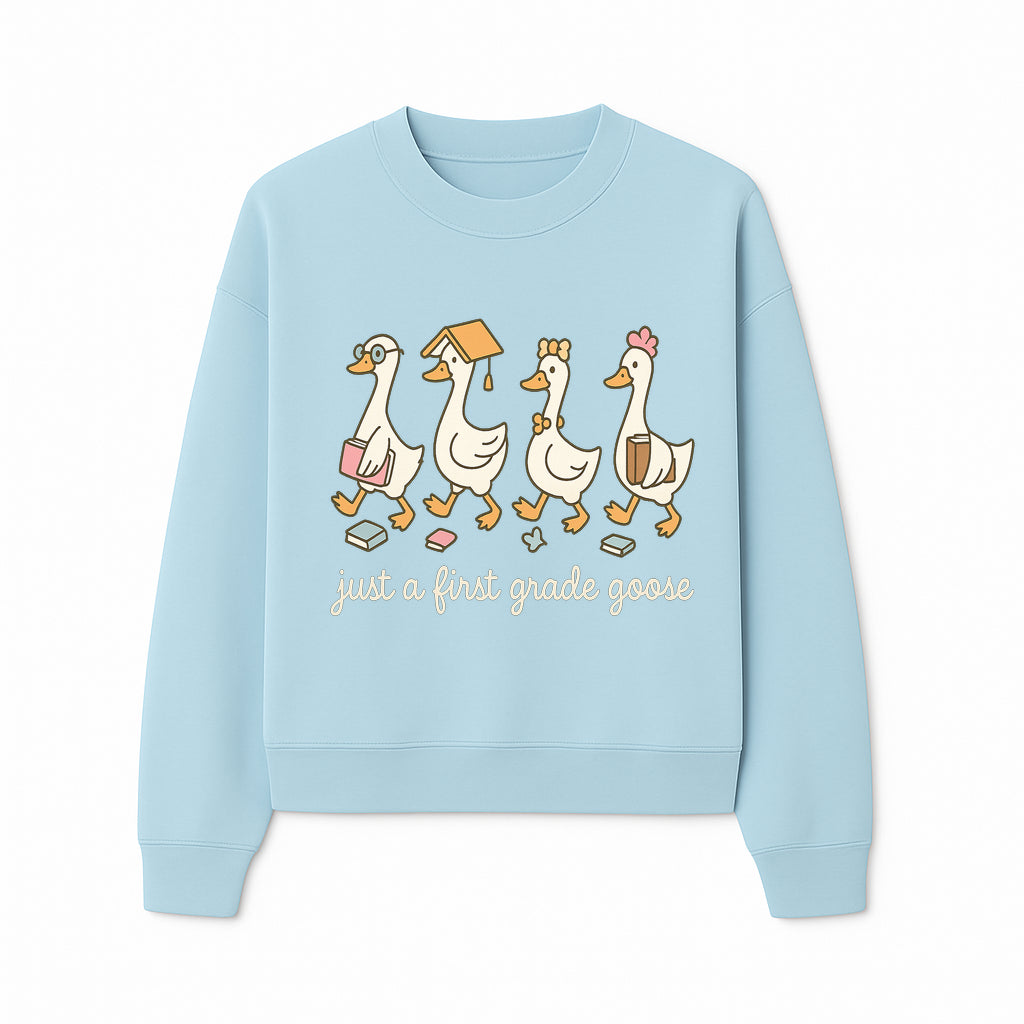 First Grade Goose Ducks Graphic Tee, Cute Animals T-Shirt for Kids, Back to School Apparel, Educational Humor Design - Sweatshirt 1758093388363.jpg