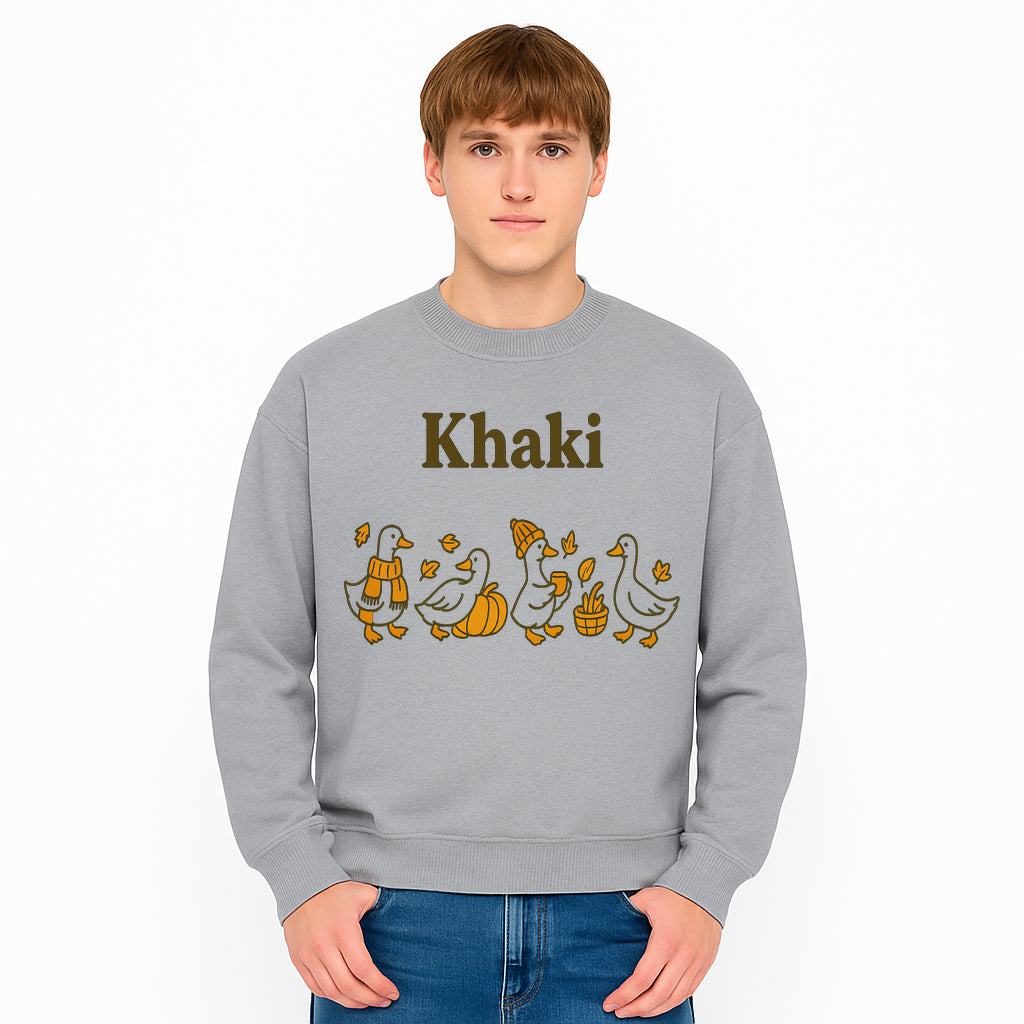Khaki Duck Family Autumn Decor - Cute Illustrated Ducks with Pumpkins, Hats, and Leaves - Fall Home Decor Wall Art - Sweatshirt 1758093388380.jpg