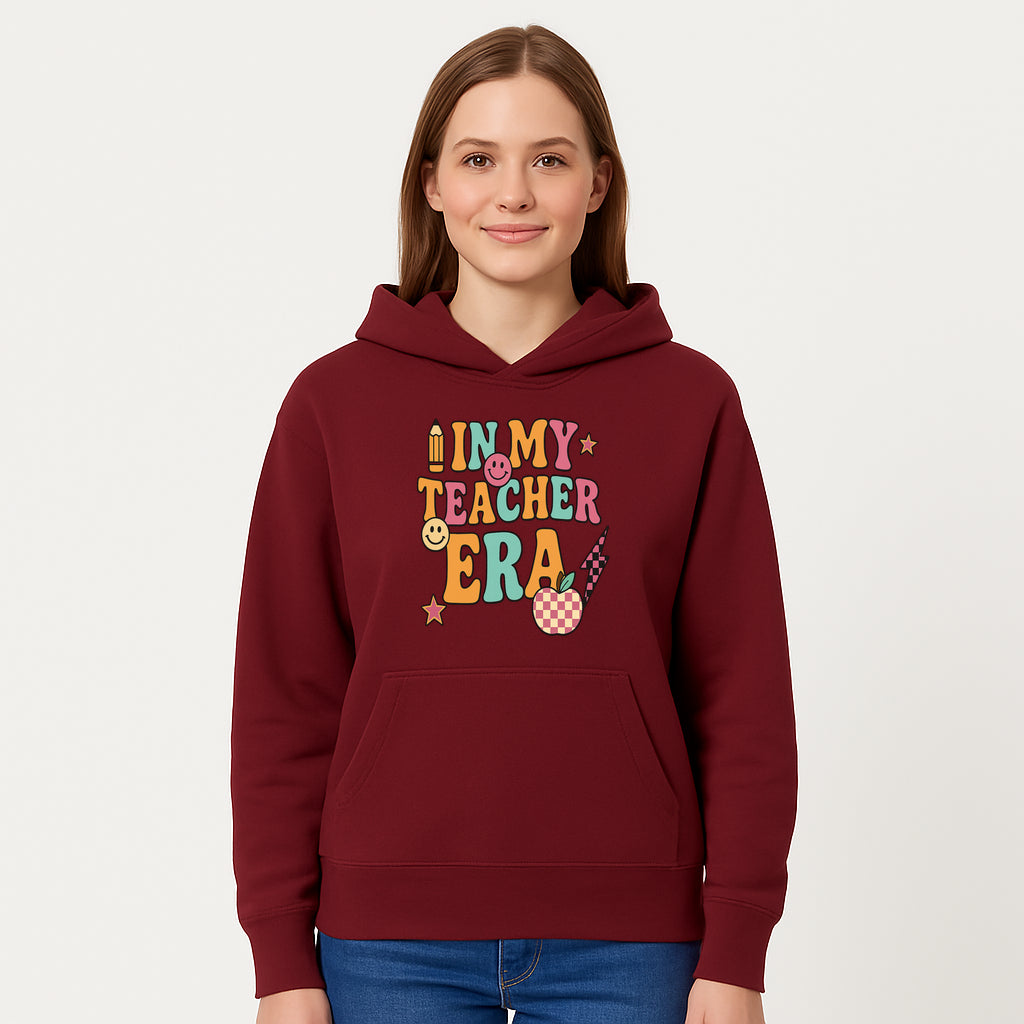 In My Teacher Era Graphic Tee - Retro Style with Happy Faces and School Elements, Perfect for Educators - Hoodie 1758093388470.jpg