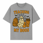Teaching My Boos Halloween Ghosts & Leopard Print Backpack T-Shirt, Cute Teacher Gift for Kids, Spooky Season Apparel - T-shirt 1758093388472.jpg