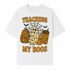 Teaching My Boos Halloween Ghosts & Leopard Print Backpack T-Shirt, Cute Teacher Gift for Kids, Spooky Season Apparel - T-shirt 1758093388607.jpg