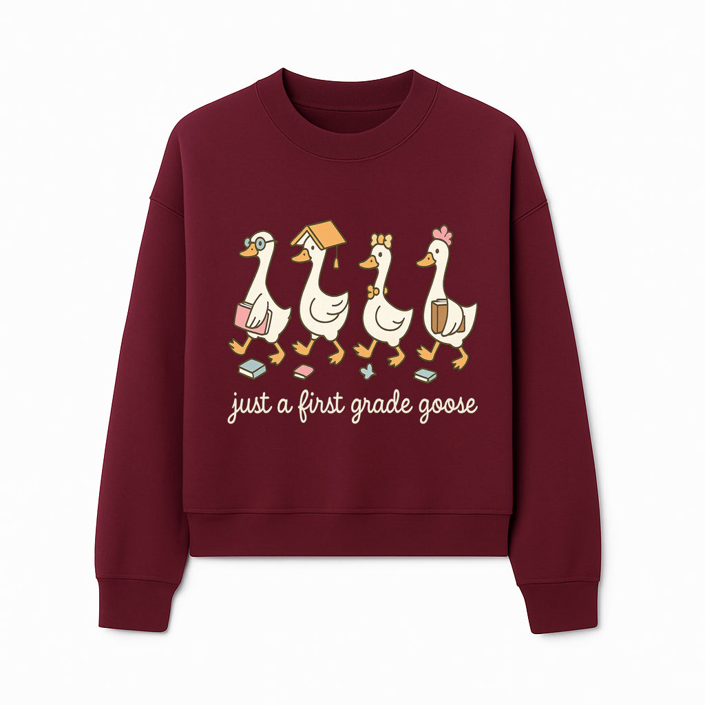 First Grade Goose Ducks Graphic Tee, Cute Animals T-Shirt for Kids, Back to School Apparel, Educational Humor Design - Sweatshirt 1758093388708.jpg