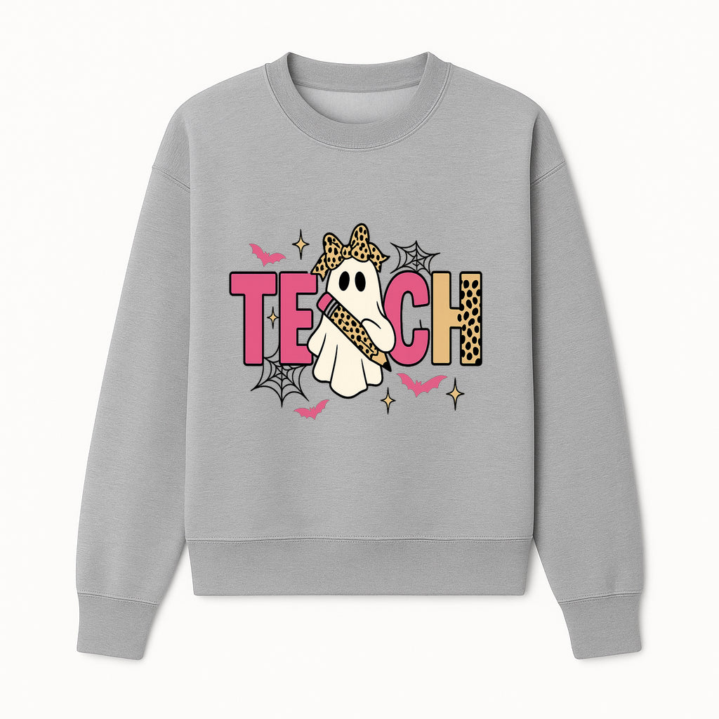 Halloween Ghost Teacher T-Shirt | Cute Ghost with Pencil | Fun Teaching Apparel | Spooky Season Gift for Educators - Sweatshirt 1758093388759.jpg