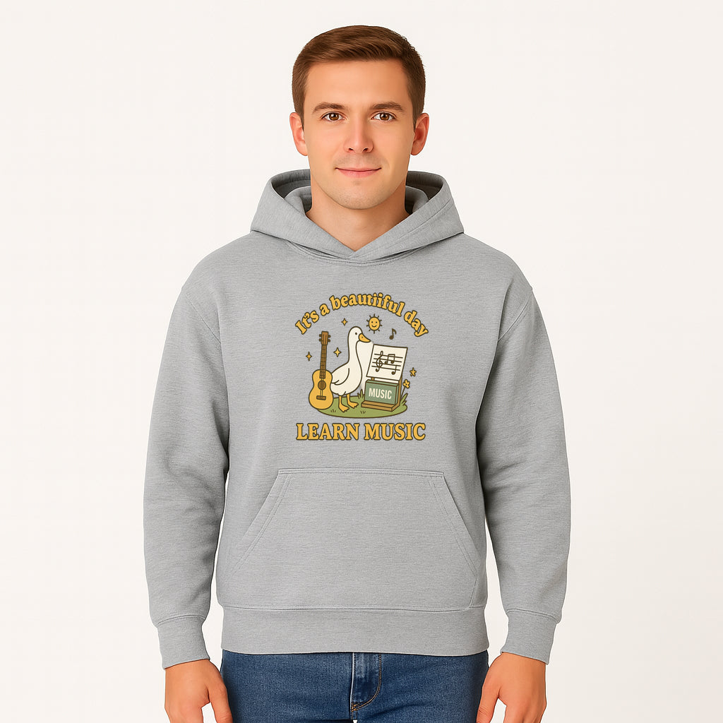 Music Learning Duck T-Shirt, Cute Guitar Design, It's a Beautiful Day, Fun Music Education Apparel for Kids and Adults - Hoodie 1758093388809.jpg