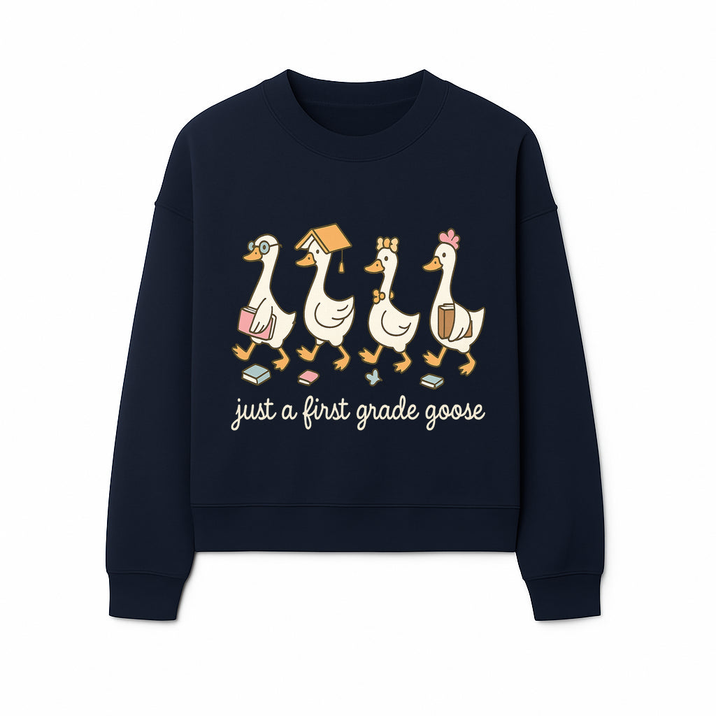 First Grade Goose Ducks Graphic Tee, Cute Animals T-Shirt for Kids, Back to School Apparel, Educational Humor Design - Sweatshirt 1758093388895.jpg