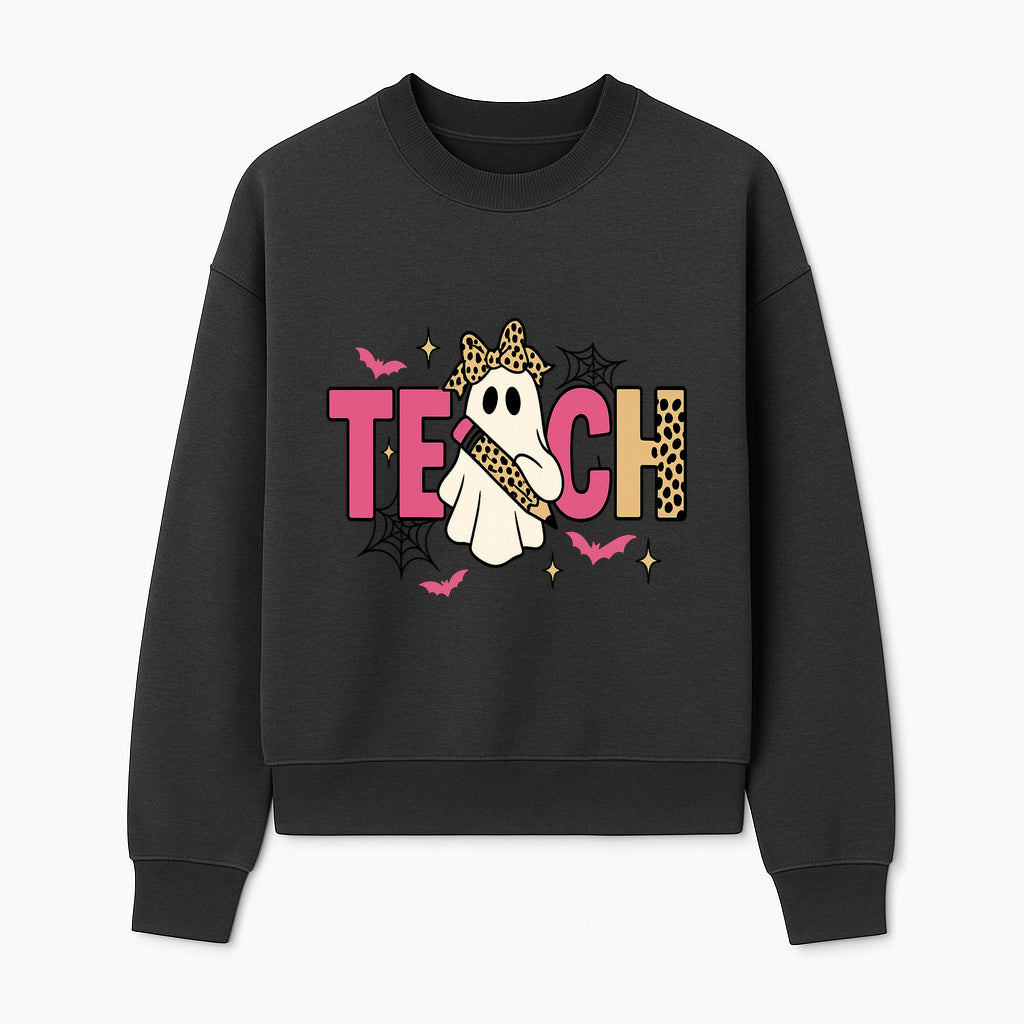 Halloween Ghost Teacher T-Shirt | Cute Ghost with Pencil | Fun Teaching Apparel | Spooky Season Gift for Educators - Sweatshirt 1758093389114.jpg