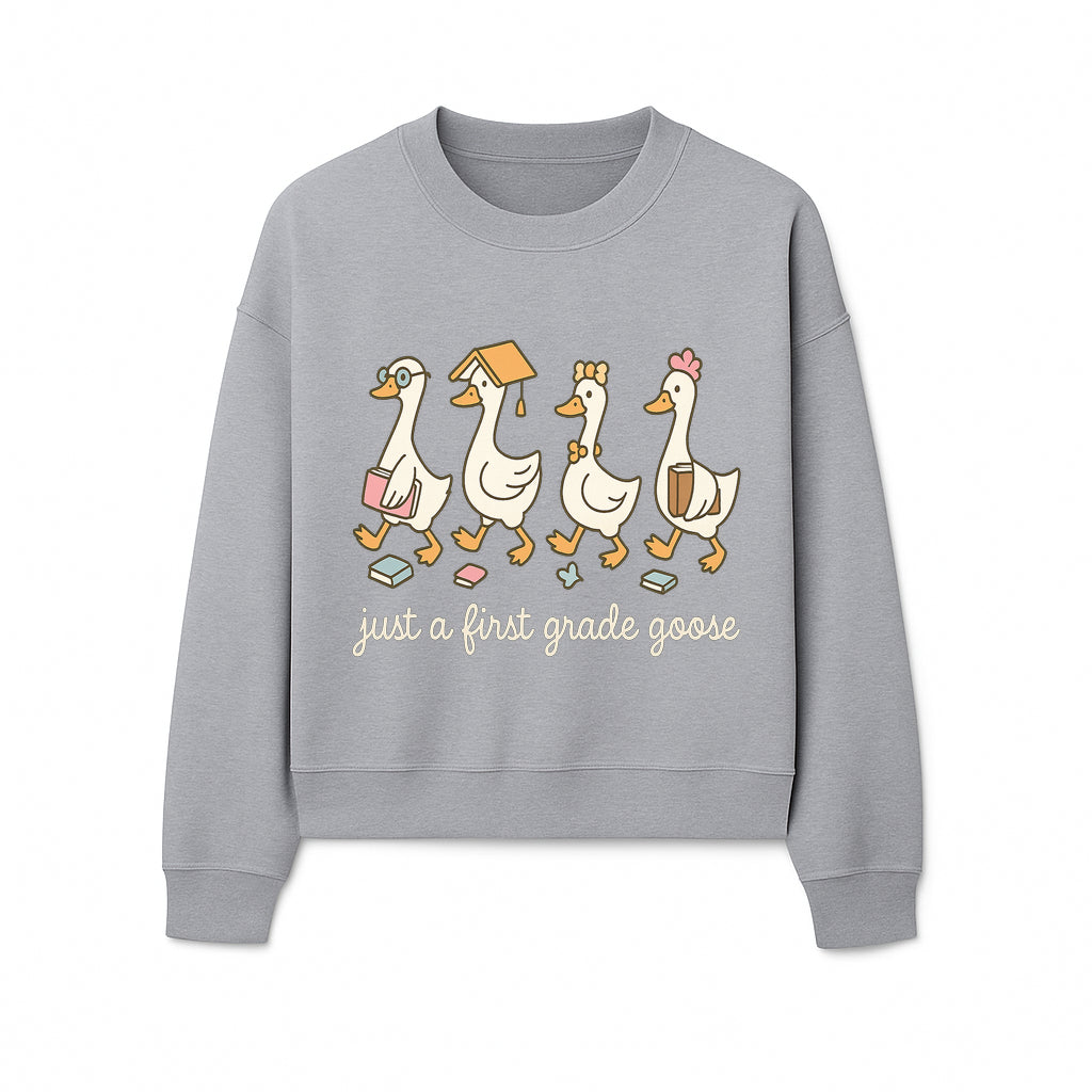First Grade Goose Ducks Graphic Tee, Cute Animals T-Shirt for Kids, Back to School Apparel, Educational Humor Design - Sweatshirt 1758093389210.jpg
