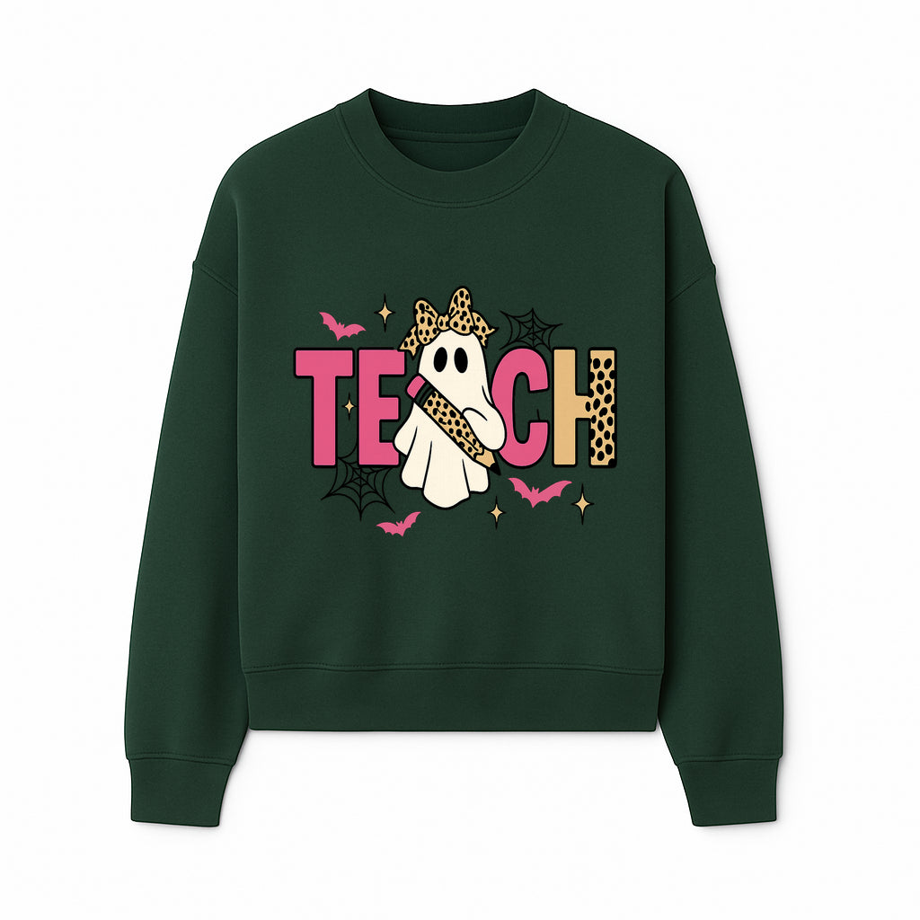 Halloween Ghost Teacher T-Shirt | Cute Ghost with Pencil | Fun Teaching Apparel | Spooky Season Gift for Educators - Sweatshirt 1758093389276.jpg
