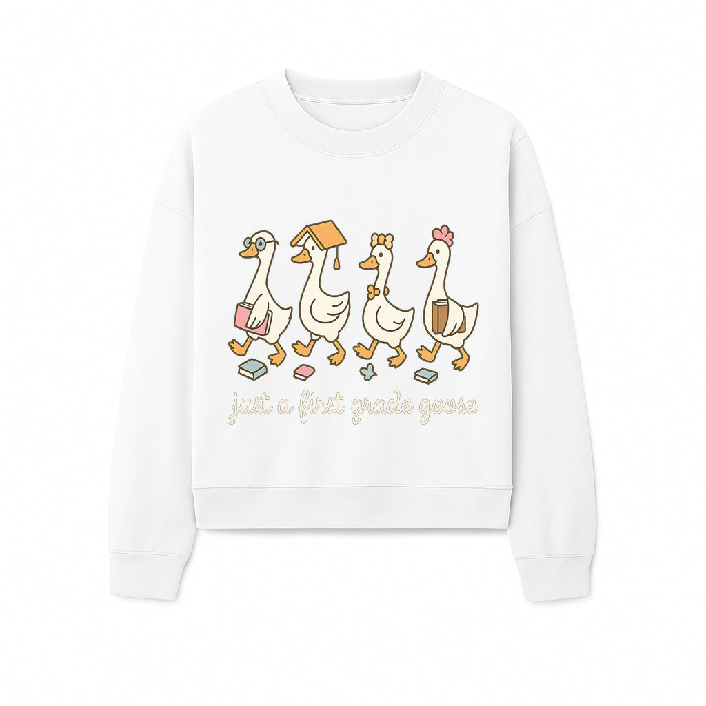 First Grade Goose Ducks Graphic Tee, Cute Animals T-Shirt for Kids, Back to School Apparel, Educational Humor Design - Sweatshirt 1758093389369.jpg