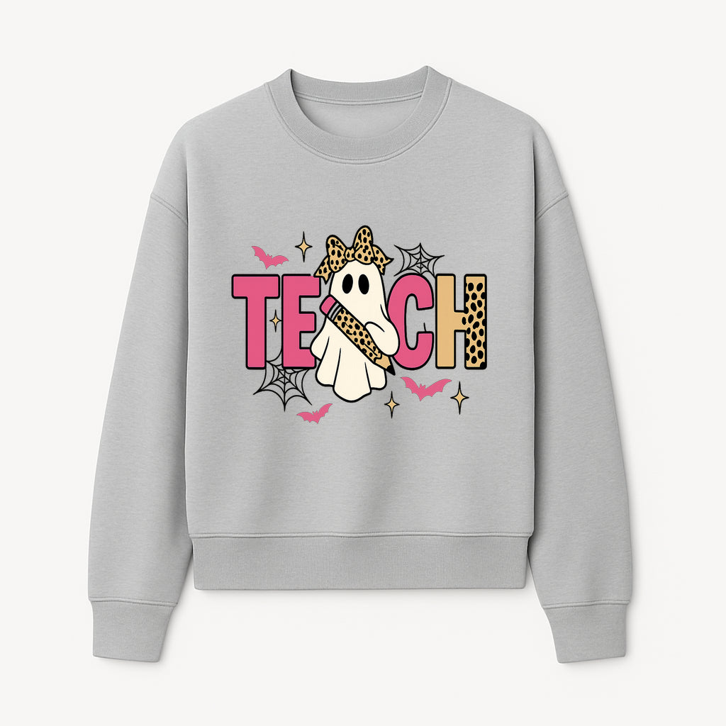 Halloween Ghost Teacher T-Shirt | Cute Ghost with Pencil | Fun Teaching Apparel | Spooky Season Gift for Educators - Sweatshirt 1758093389468.jpg