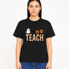 Halloween Teacher Decor | Cute Ghost, Bat, Pumpkin, Spiderweb | Floral 'Teach' Sign | Classroom Wall Art | Fall Aesthetic - T-shirt 1758093389625.jpg