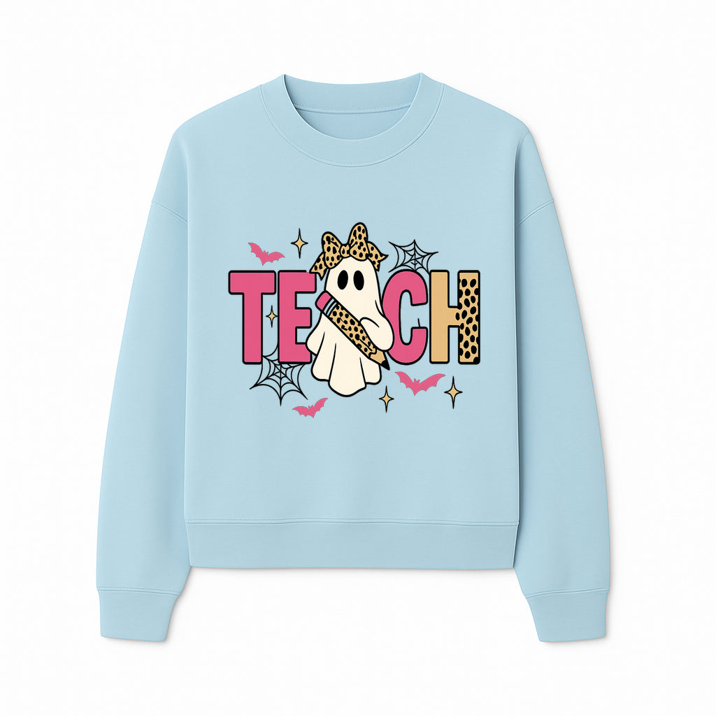 Halloween Ghost Teacher T-Shirt | Cute Ghost with Pencil | Fun Teaching Apparel | Spooky Season Gift for Educators - Sweatshirt 1758093389629.jpg