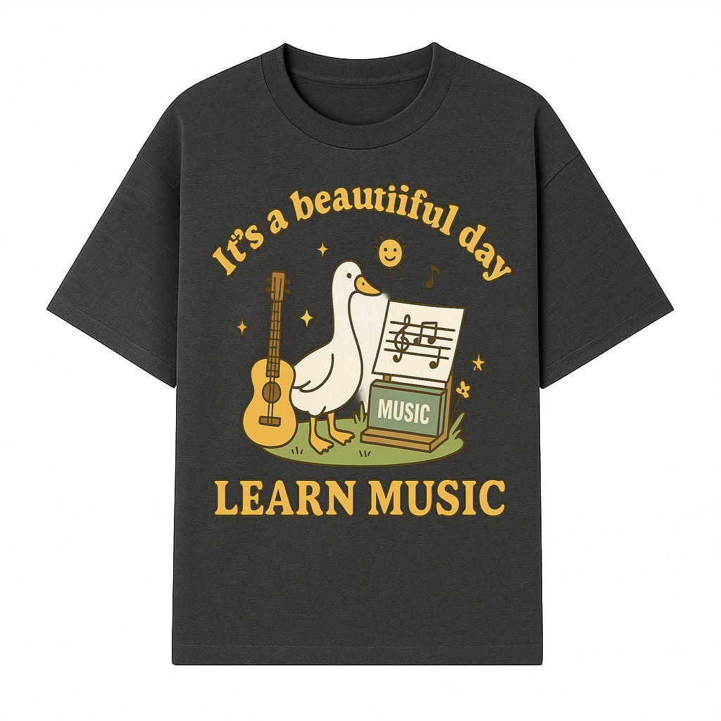 Music Learning Duck T-Shirt, Cute Guitar Design, It's a Beautiful Day, Fun Music Education Apparel for Kids and Adults - T-shirt 1758093389691.jpg