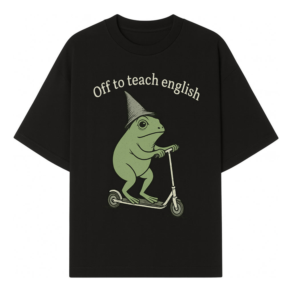 Funny Frog Scooting Off to Teach English T-Shirt, Cute Teacher Gift, Humorous Classroom Apparel, Whimsical Design for ESL Educators - T-shirt 1758093389735.jpg