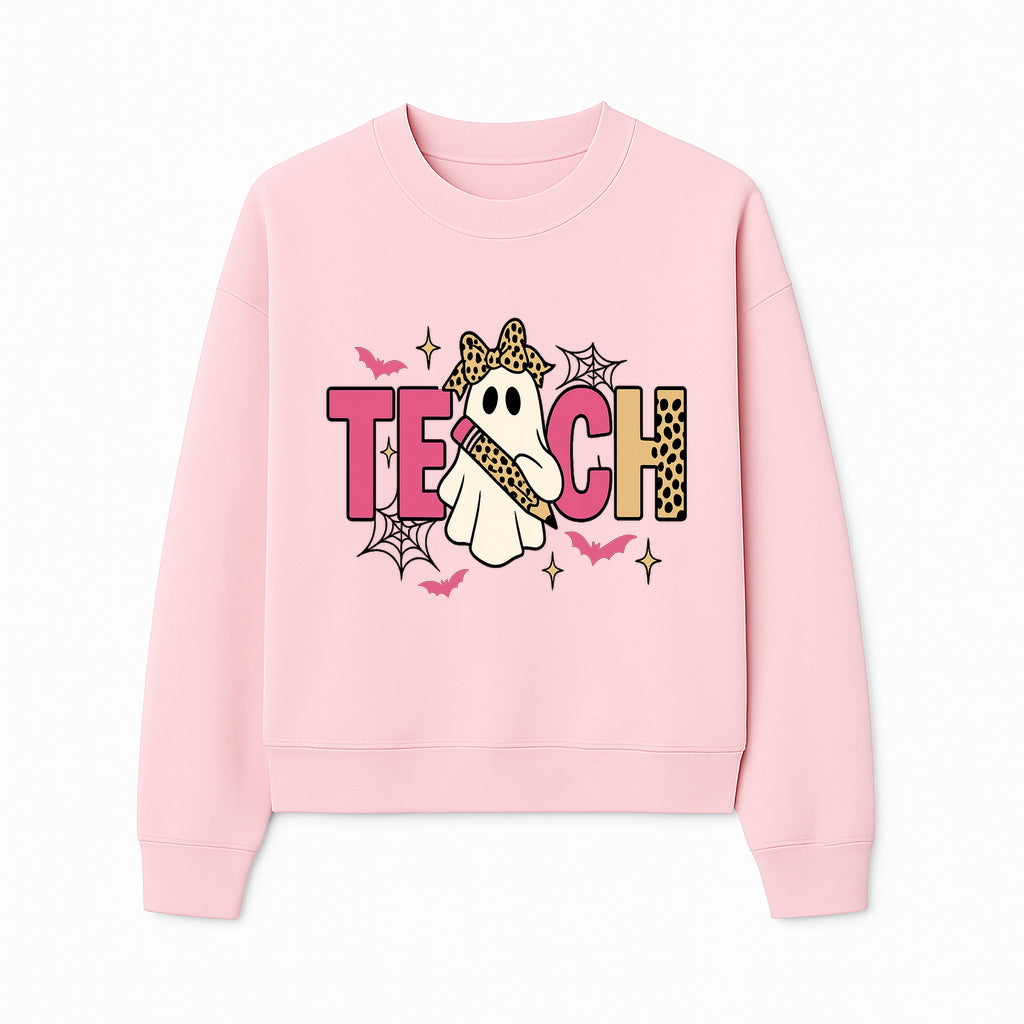 Halloween Ghost Teacher T-Shirt | Cute Ghost with Pencil | Fun Teaching Apparel | Spooky Season Gift for Educators - Sweatshirt 1758093389811.jpg