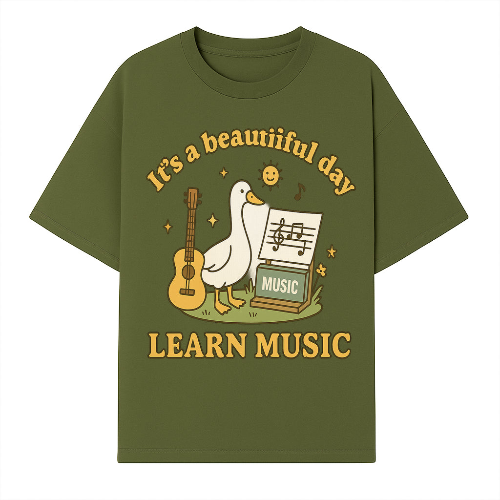 Music Learning Duck T-Shirt, Cute Guitar Design, It's a Beautiful Day, Fun Music Education Apparel for Kids and Adults - T-shirt 1758093389818.jpg