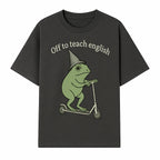 Funny Frog Scooting Off to Teach English T-Shirt, Cute Teacher Gift, Humorous Classroom Apparel, Whimsical Design for ESL Educators - T-shirt 1758093389899.jpg
