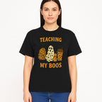 Teaching My Boos Halloween Ghosts & Leopard Print Backpack T-Shirt, Cute Teacher Gift for Kids, Spooky Season Apparel - T-shirt 1758093389968.jpg