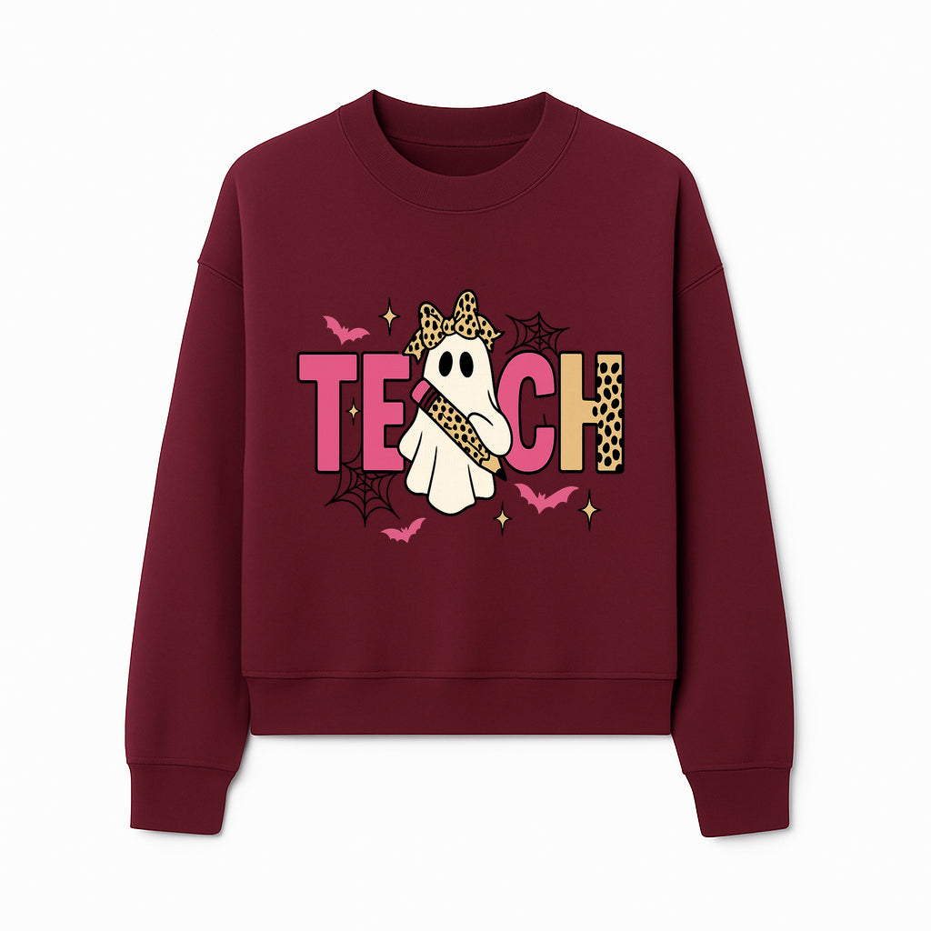 Halloween Ghost Teacher T-Shirt | Cute Ghost with Pencil | Fun Teaching Apparel | Spooky Season Gift for Educators - Sweatshirt 1758093389990.jpg