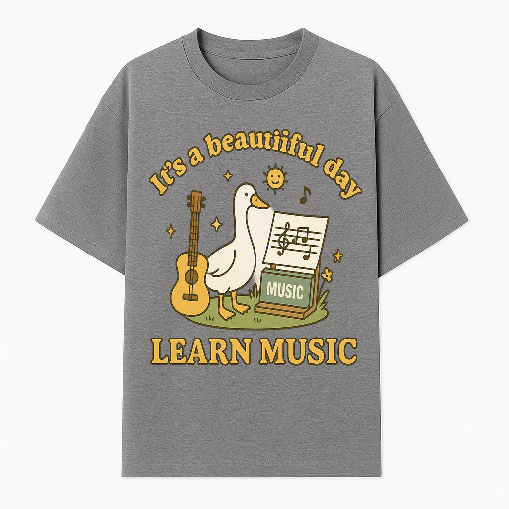 Music Learning Duck T-Shirt, Cute Guitar Design, It's a Beautiful Day, Fun Music Education Apparel for Kids and Adults - T-shirt 1758093390022.jpg