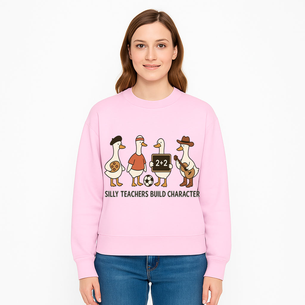 Silly Teachers Build Character Ducks Graphic Tee for Kids Fun Classroom Humor Shirt with Soccer, Music, and Learning Themes - Sweatshirt 1758093390036.jpg