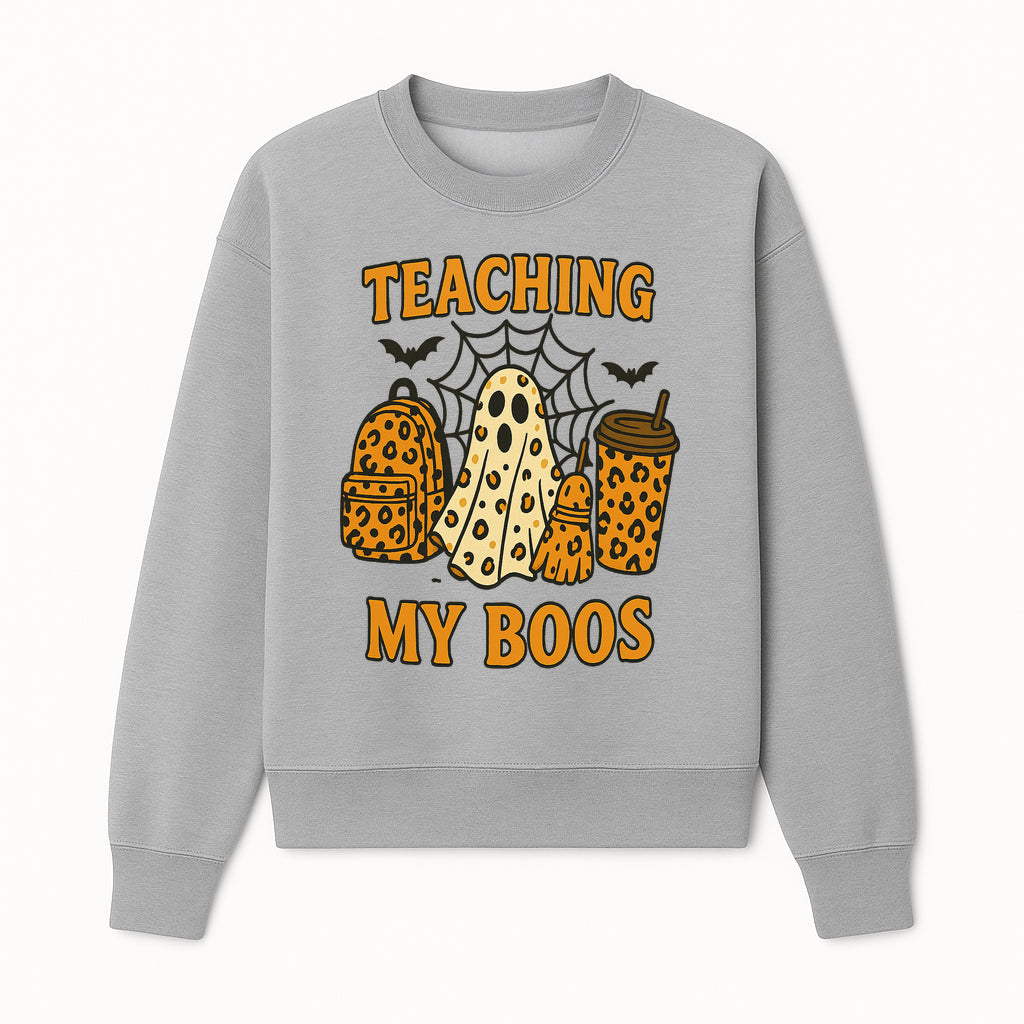 Teaching My Boos Halloween Ghosts & Leopard Print Backpack T-Shirt, Cute Teacher Gift for Kids, Spooky Season Apparel - Sweatshirt 1758093390133.jpg