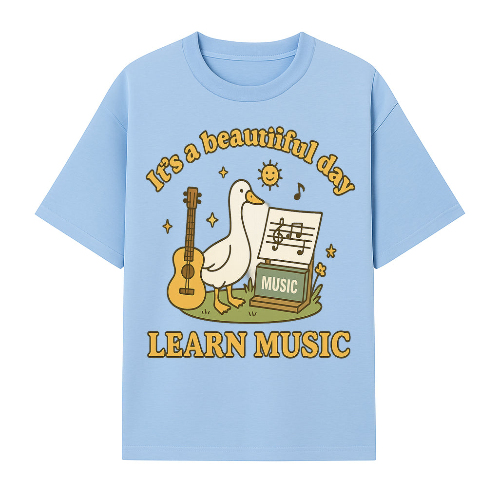 Music Learning Duck T-Shirt, Cute Guitar Design, It's a Beautiful Day, Fun Music Education Apparel for Kids and Adults - T-shirt 1758093390190.jpg