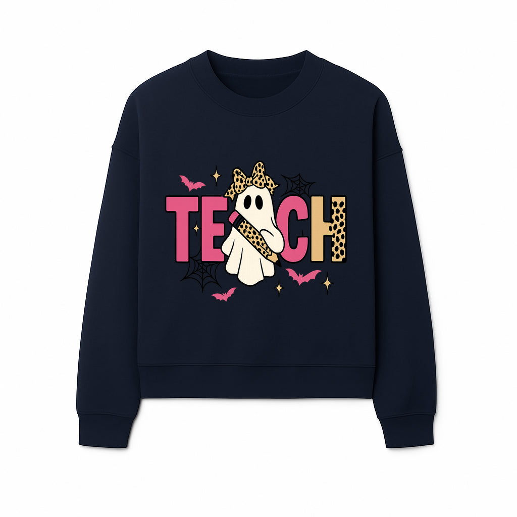 Halloween Ghost Teacher T-Shirt | Cute Ghost with Pencil | Fun Teaching Apparel | Spooky Season Gift for Educators - Sweatshirt 1758093390208.jpg