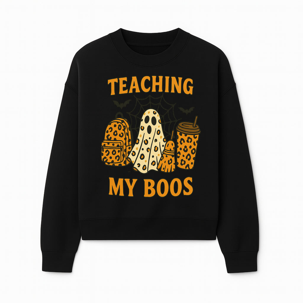 Teaching My Boos Halloween Ghosts & Leopard Print Backpack T-Shirt, Cute Teacher Gift for Kids, Spooky Season Apparel - Sweatshirt 1758093390325.jpg