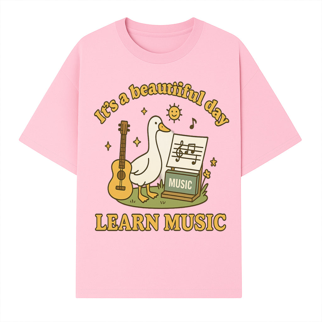 Music Learning Duck T-Shirt, Cute Guitar Design, It's a Beautiful Day, Fun Music Education Apparel for Kids and Adults - T-shirt 1758093390372.jpg